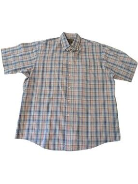 VTG 90s Brittany Bay Blue Plaid SS Button Front & Collar Casual Shirt Men's XL